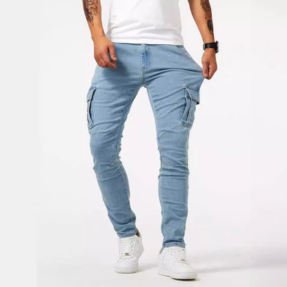 Herren-Cargohose aus Stretch-Denim mit Mehrtaschen-Design