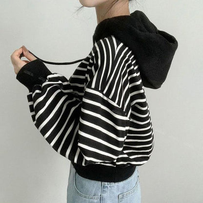 Damen-Sommer-Ärmelloses Hoodie-Top mit Streifenmuster und lockerem Schnitt