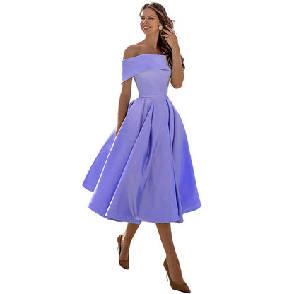 Schulterfreies Satin-Party-Kleid mit Eleganter Silhouette | Ideal für den Sommer