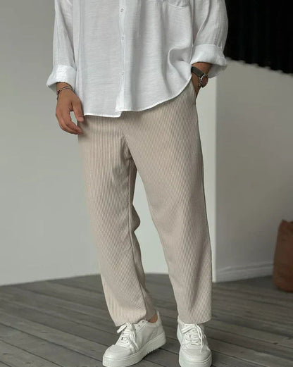 Herren Sommer-Cropped-Hose mit mittelhohem Bund, Kordelzug, geradem Bein und Streifenmuster