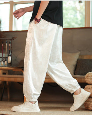 Herren-Haremshose mit Drachenmuster, mittelhohem Bund, Kordelzug und konischem Bein