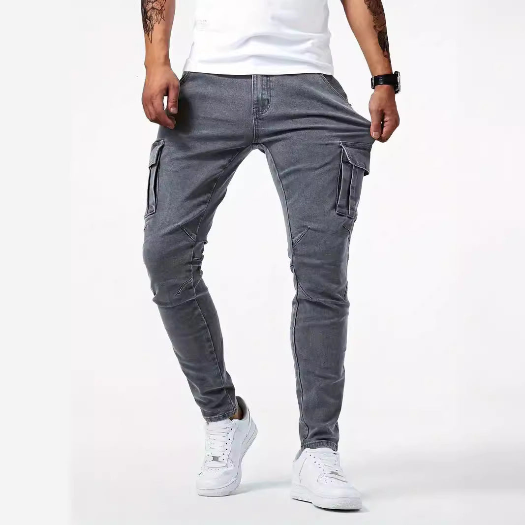 Herren-Cargohose aus Stretch-Denim mit Mehrtaschen-Design