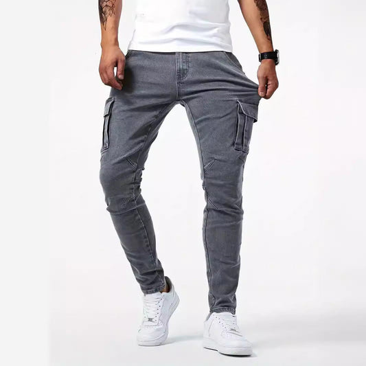 Herren-Cargohose aus Stretch-Denim mit Mehrtaschen-Design
