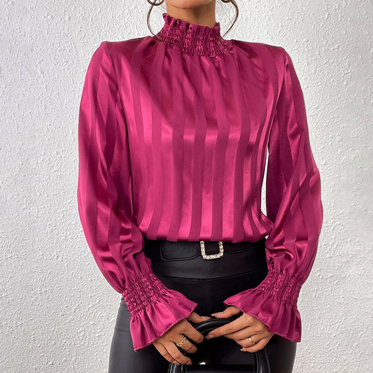 Damen Loose Satin Rollkragen Langarmshirt | Ideal für Herbst und Winter