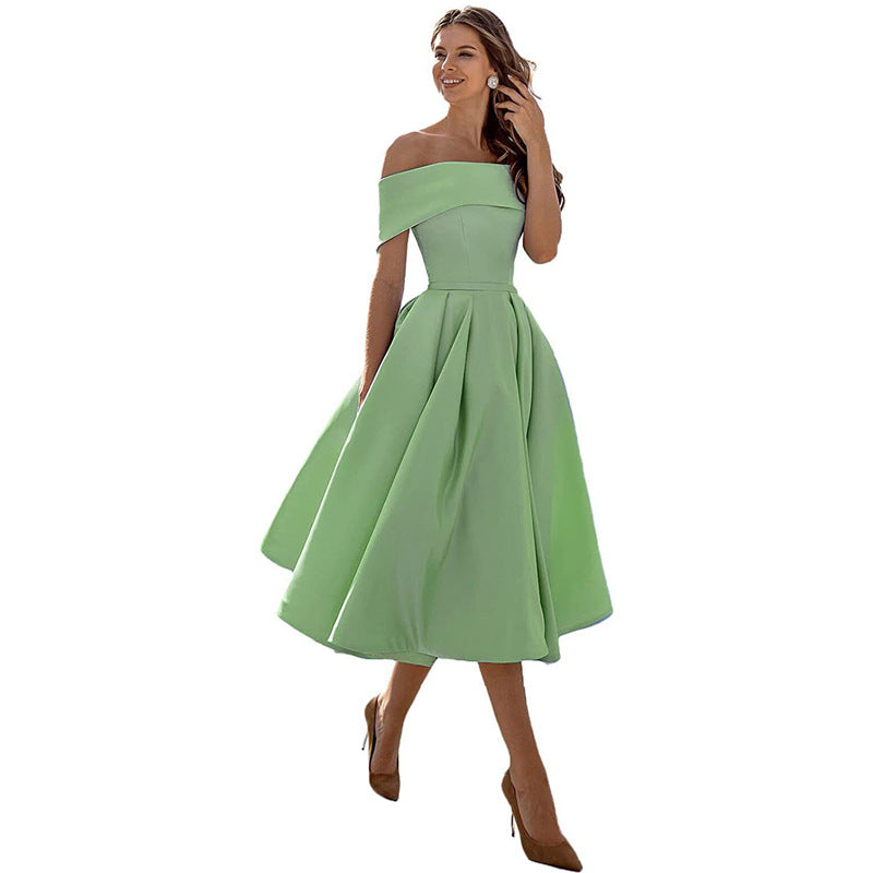 Schulterfreies Satin-Party-Kleid mit Eleganter Silhouette | Ideal für den Sommer