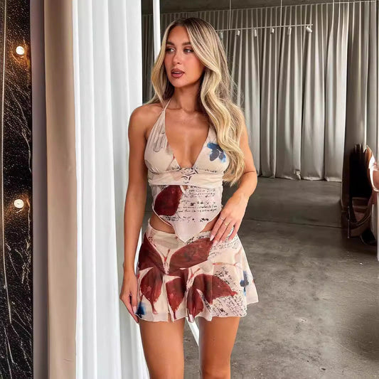 Ärmelloses Mesh-Print Zweiteiler-Set | Ideal für den Sommer