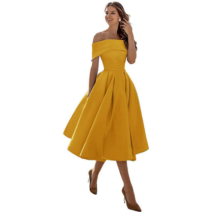 Schulterfreies Satin-Party-Kleid mit Eleganter Silhouette | Ideal für den Sommer