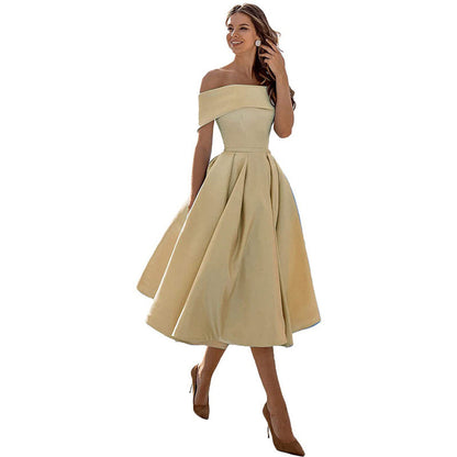 Schulterfreies Satin-Party-Kleid mit Eleganter Silhouette | Ideal für den Sommer