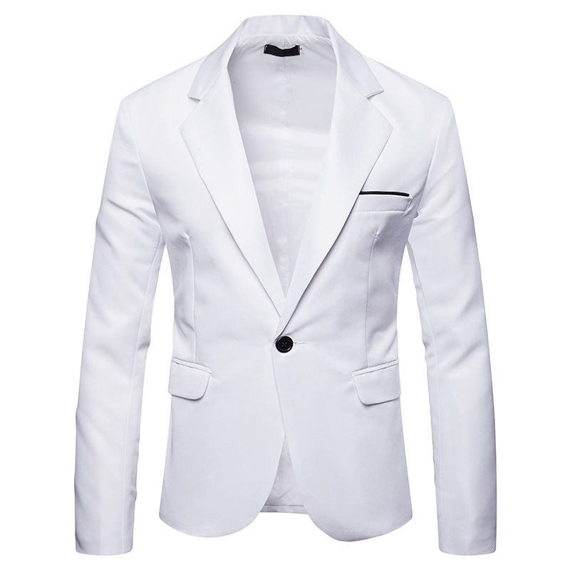 Weiße Herrenblazer mit Reverskragen, einreihig, elegantes Design, ideal für formelle Anlässe. Hochwertige Verarbeitung, modischer Look.