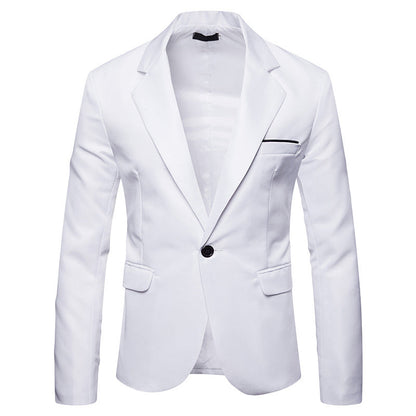 Weiße Herrenblazer mit Reverskragen, einreihig, elegantes Design, ideal für formelle Anlässe. Hochwertige Verarbeitung, modischer Look.