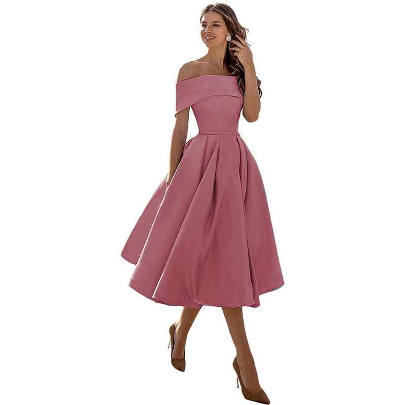 Schulterfreies Satin-Party-Kleid mit Eleganter Silhouette | Ideal für den Sommer