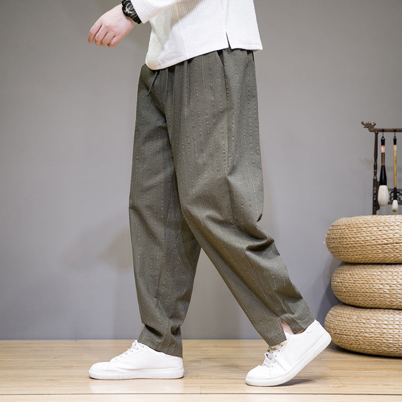 Herren Gestreifte Baumwoll-Leinenhose mit Kordelzug – Ideal für Frühling und Herbst