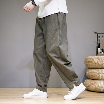 Herren Gestreifte Baumwoll-Leinenhose mit Kordelzug – Ideal für Frühling und Herbst