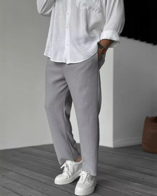 Herren Sommer-Cropped-Hose mit mittelhohem Bund, Kordelzug, geradem Bein und Streifenmuster