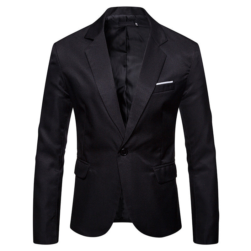 Schwarzes Herren-Sakko, einreihig, mit Knopfverschluss und Brusttasche. Elegantes Design, ideal für formelle Anlässe und Business-Outfits.