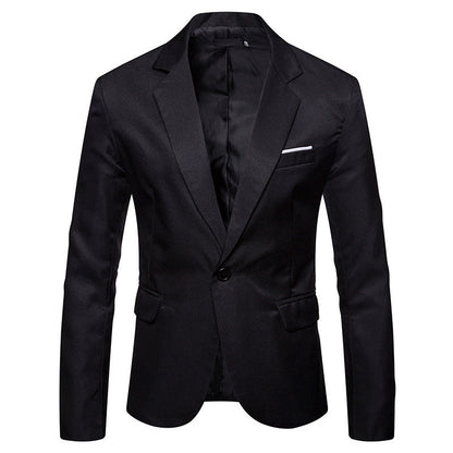 Schwarzes Herren-Sakko, einreihig, mit Knopfverschluss und Brusttasche. Elegantes Design, ideal für formelle Anlässe und Business-Outfits.