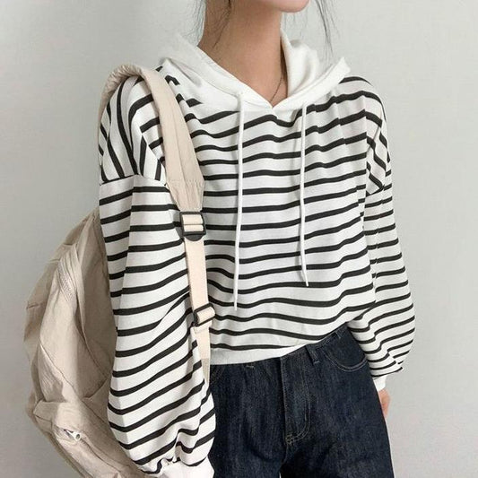 Damen-Sommer-Ärmelloses Hoodie-Top mit Streifenmuster und lockerem Schnitt