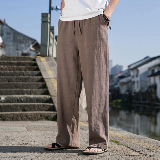 Herren Weite Baumwoll-Leinen Gerade-Hose – Ideal für den Frühling