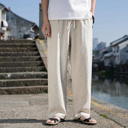 Herren Weite Baumwoll-Leinen Gerade-Hose – Ideal für den Frühling