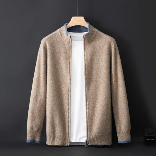 Herren-Zipjacke mit feinem Strickkragen und Bündchen