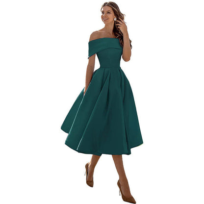 Schulterfreies Satin-Party-Kleid mit Eleganter Silhouette | Ideal für den Sommer