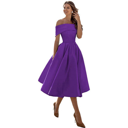 Schulterfreies Satin-Party-Kleid mit Eleganter Silhouette | Ideal für den Sommer