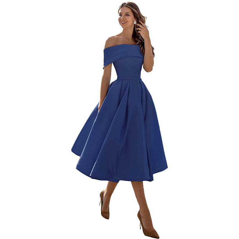 Schulterfreies Satin-Party-Kleid mit Eleganter Silhouette | Ideal für den Sommer