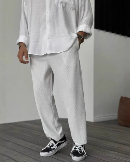Herren Sommer-Cropped-Hose mit mittelhohem Bund, Kordelzug, geradem Bein und Streifenmuster