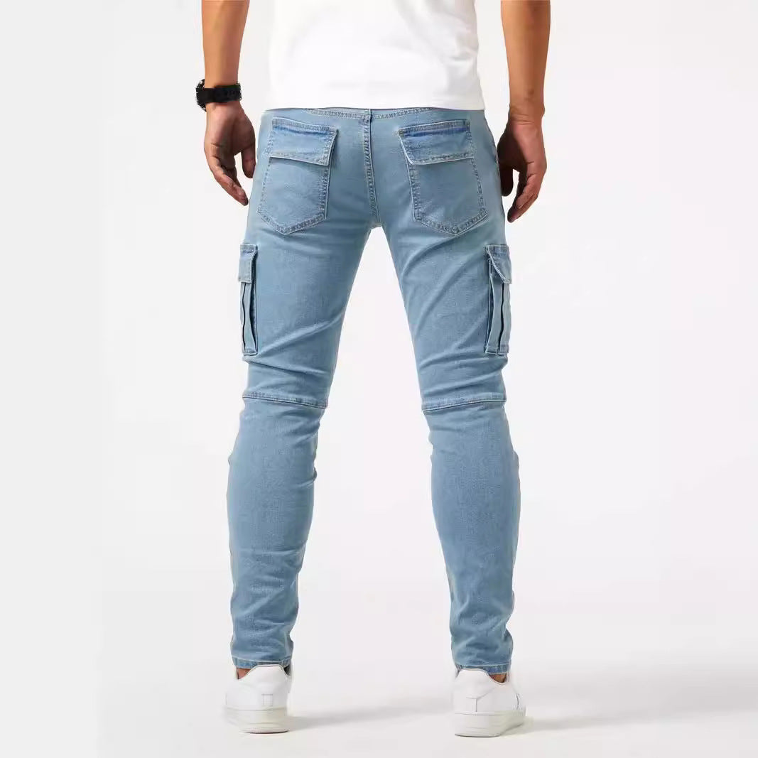 Herren-Cargohose aus Stretch-Denim mit Mehrtaschen-Design