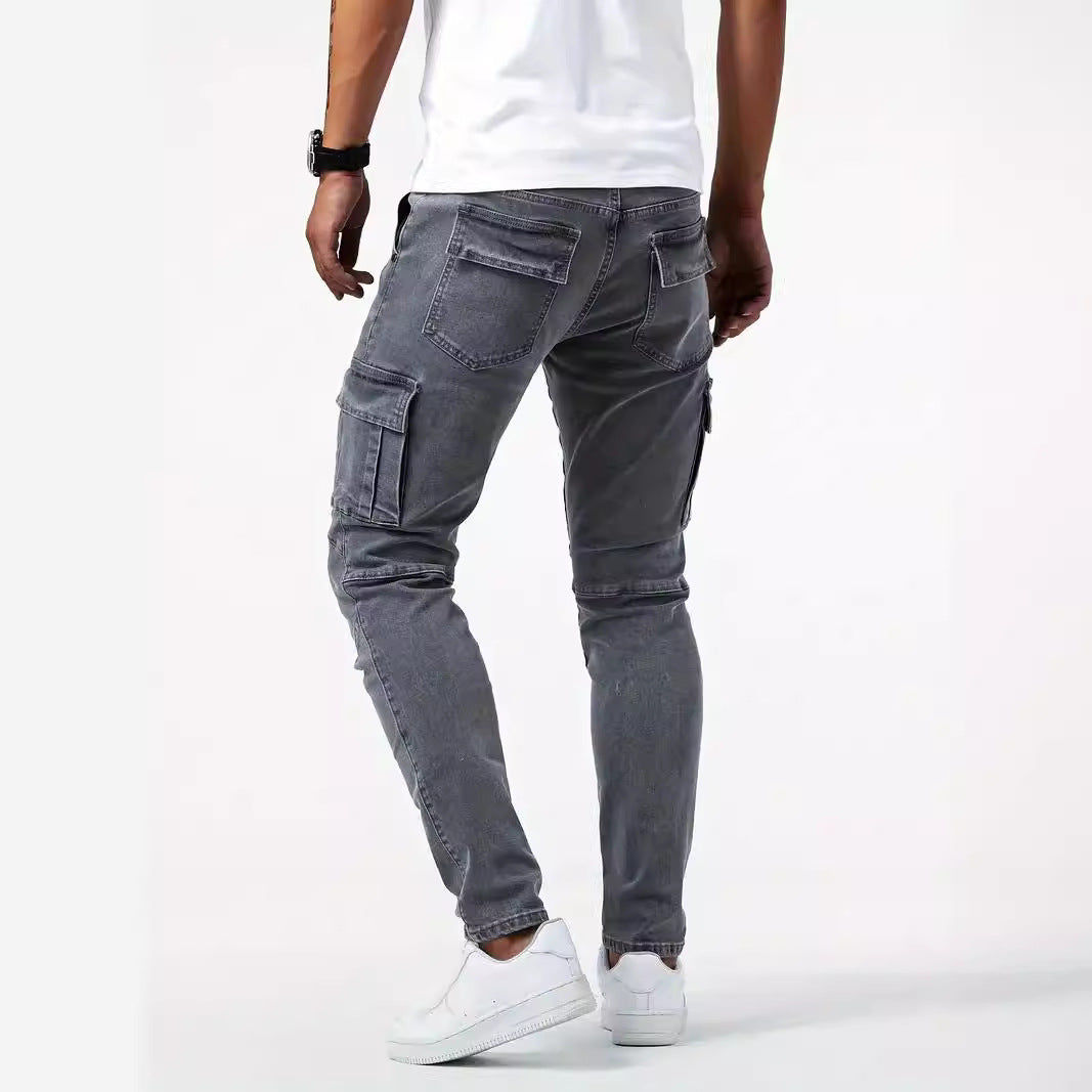 Herren-Cargohose aus Stretch-Denim mit Mehrtaschen-Design