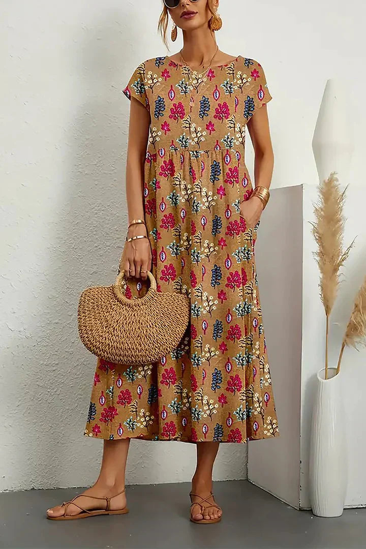 Ärmelloses bedrucktes Kleid mit Rundhalsausschnitt | Ideal für den Sommer