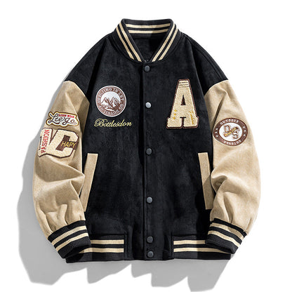 Herren Retro-Baseballjacke mit Buchstaben-Patch und Seitentaschen | Ideal für den Herbst