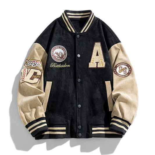 Herren Retro-Baseballjacke mit Buchstaben-Patch und Seitentaschen | Ideal für den Herbst