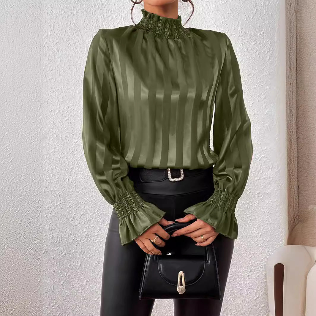 Damen Loose Satin Rollkragen Langarmshirt | Ideal für Herbst und Winter
