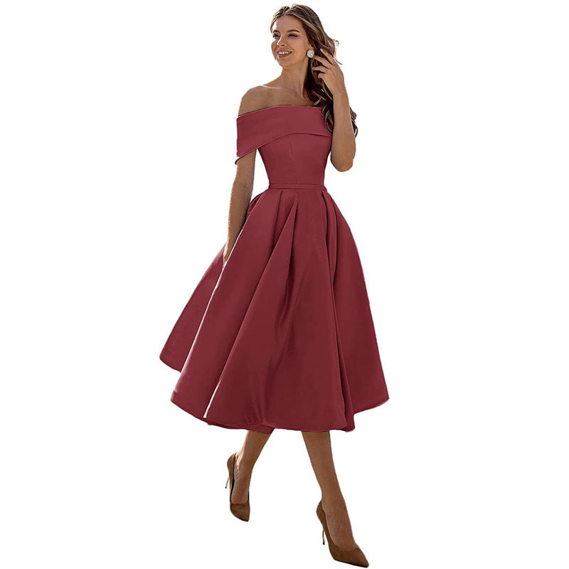 Schulterfreies Satin-Party-Kleid mit Eleganter Silhouette | Ideal für den Sommer