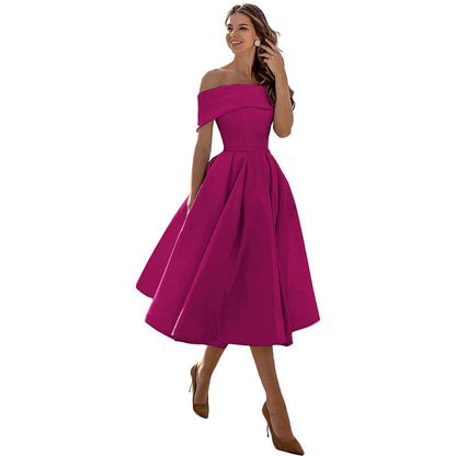 Schulterfreies Satin-Party-Kleid mit Eleganter Silhouette | Ideal für den Sommer