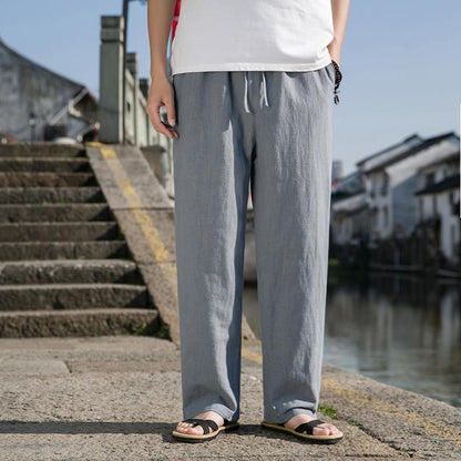 Herren Weite Baumwoll-Leinen Gerade-Hose – Ideal für den Frühling
