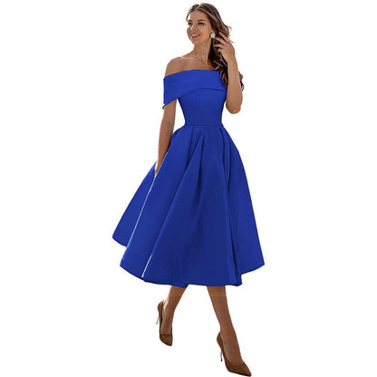 Schulterfreies Satin-Party-Kleid mit Eleganter Silhouette | Ideal für den Sommer
