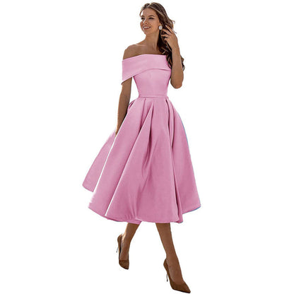 Schulterfreies Satin-Party-Kleid mit Eleganter Silhouette | Ideal für den Sommer