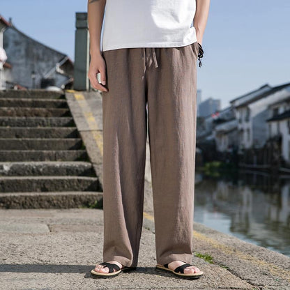 Herren Weite Baumwoll-Leinen Gerade-Hose – Ideal für den Frühling