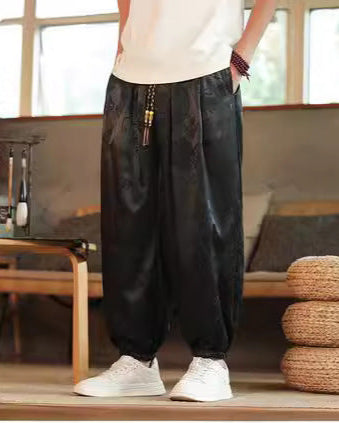 Herren-Haremshose mit Drachenmuster, mittelhohem Bund, Kordelzug und konischem Bein