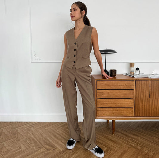 V-Ausschnitt Ärmelloses Weste- und Hosen-Set | Ideal für Frühling und Herbst