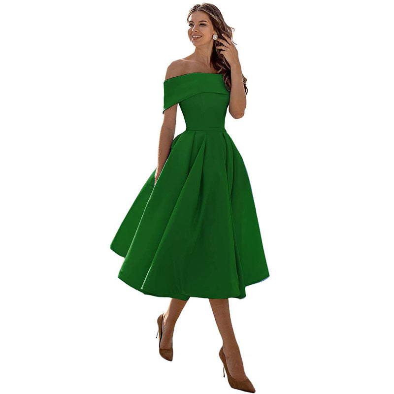 Schulterfreies Satin-Party-Kleid mit Eleganter Silhouette | Ideal für den Sommer