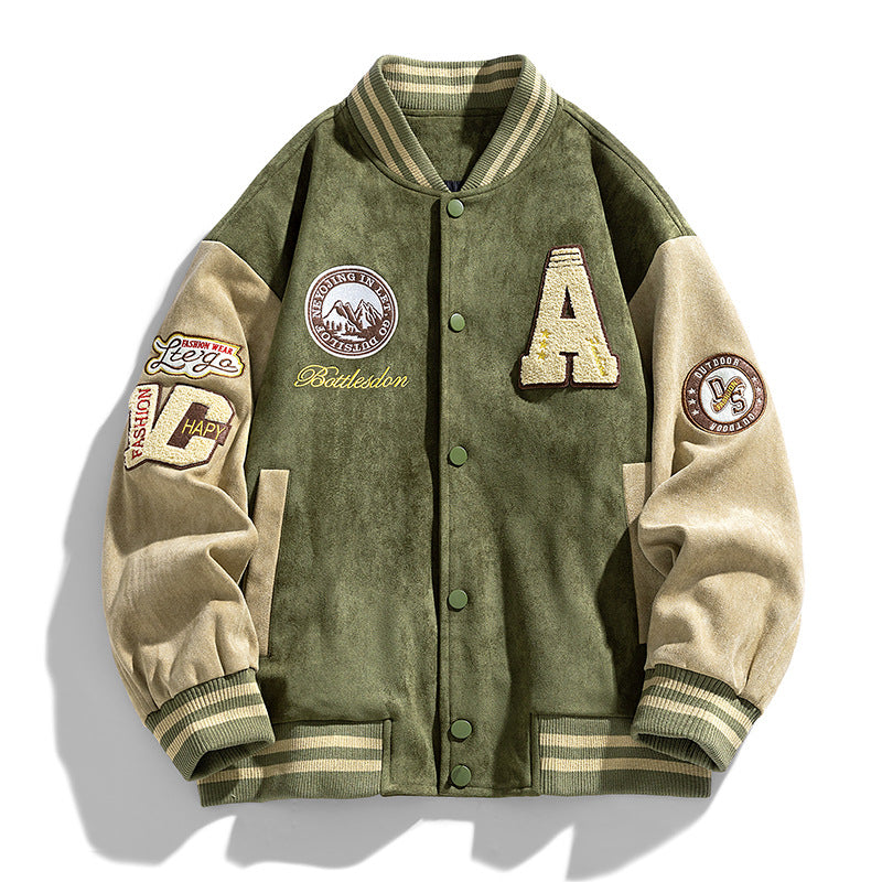 Herren Retro-Baseballjacke mit Buchstaben-Patch und Seitentaschen | Ideal für den Herbst