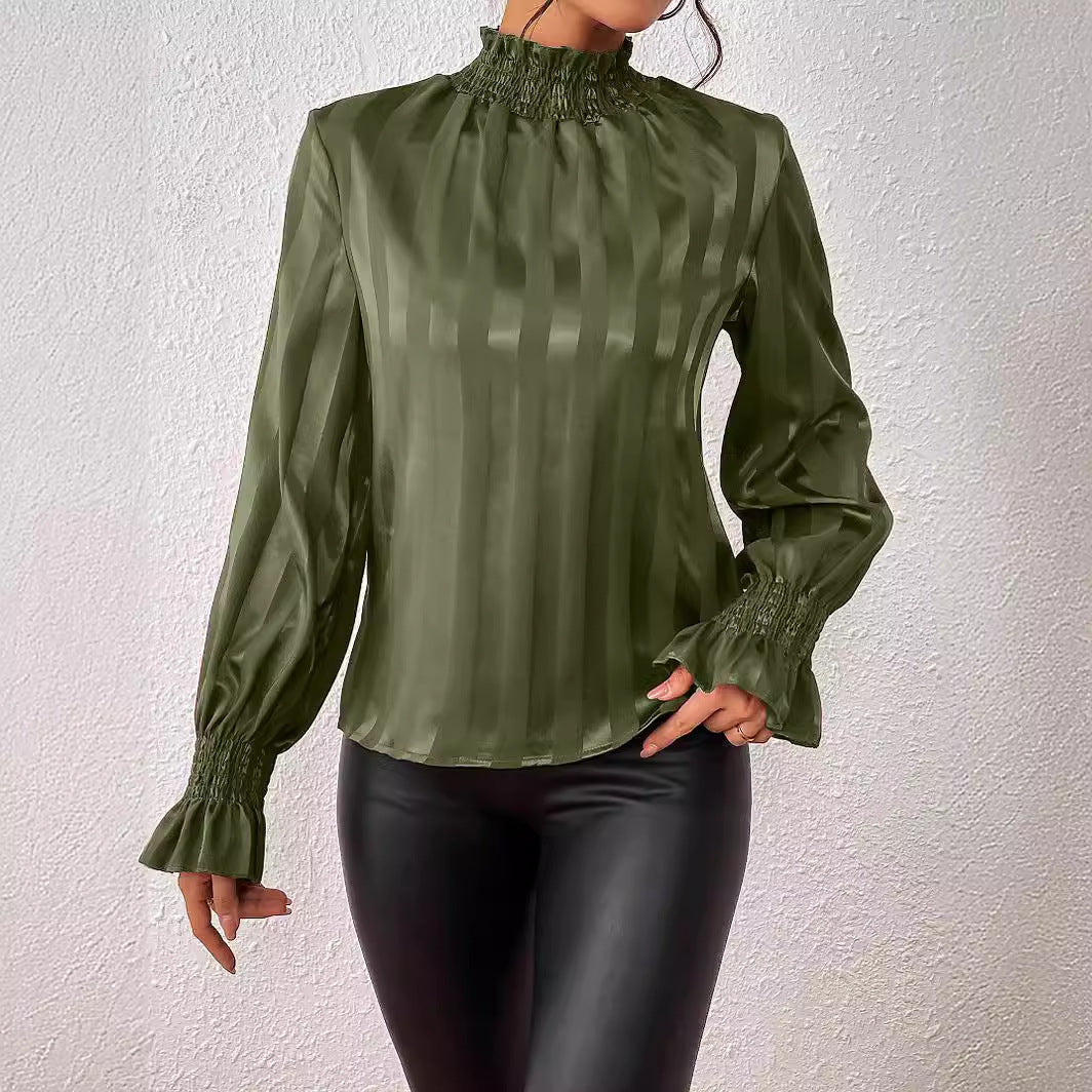 Damen Loose Satin Rollkragen Langarmshirt | Ideal für Herbst und Winter