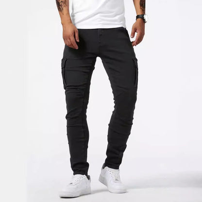 Herren-Cargohose aus Stretch-Denim mit Mehrtaschen-Design