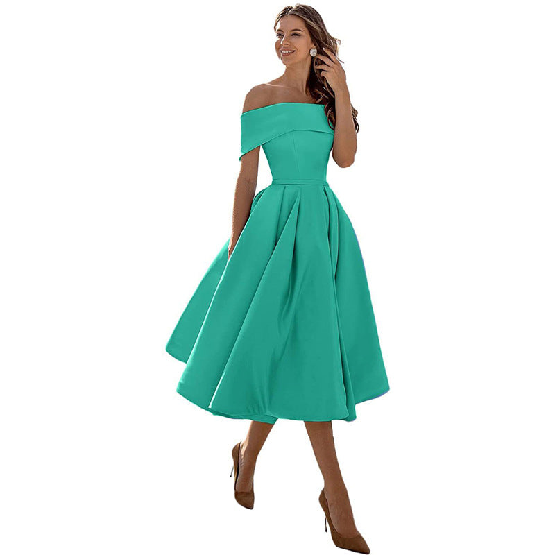 Schulterfreies Satin-Party-Kleid mit Eleganter Silhouette | Ideal für den Sommer