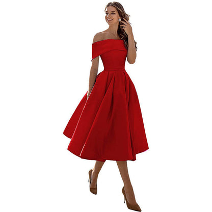 Schulterfreies Satin-Party-Kleid mit Eleganter Silhouette | Ideal für den Sommer