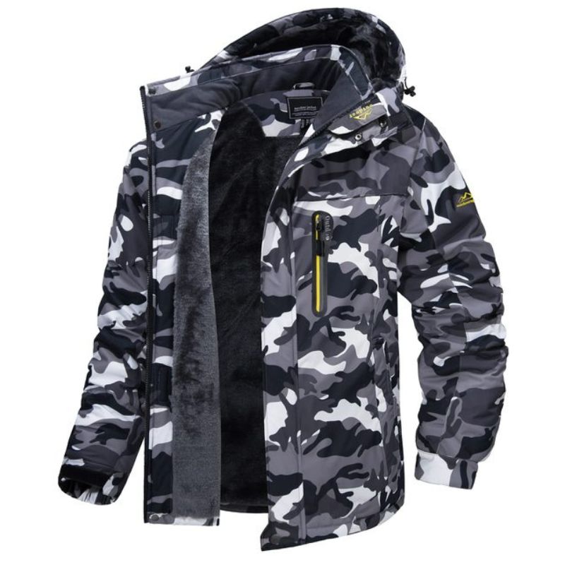 Herren Winterjacke mit Kapuze isoliertem Innenfutter und verstellbaren Bündchen