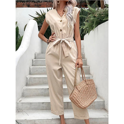 Eleganter ärmelloser V-Ausschnitt Jumpsuit – Figurschmeichelnder Schnitt, vielseitig tragbar – Ideal für Frühling & Sommer